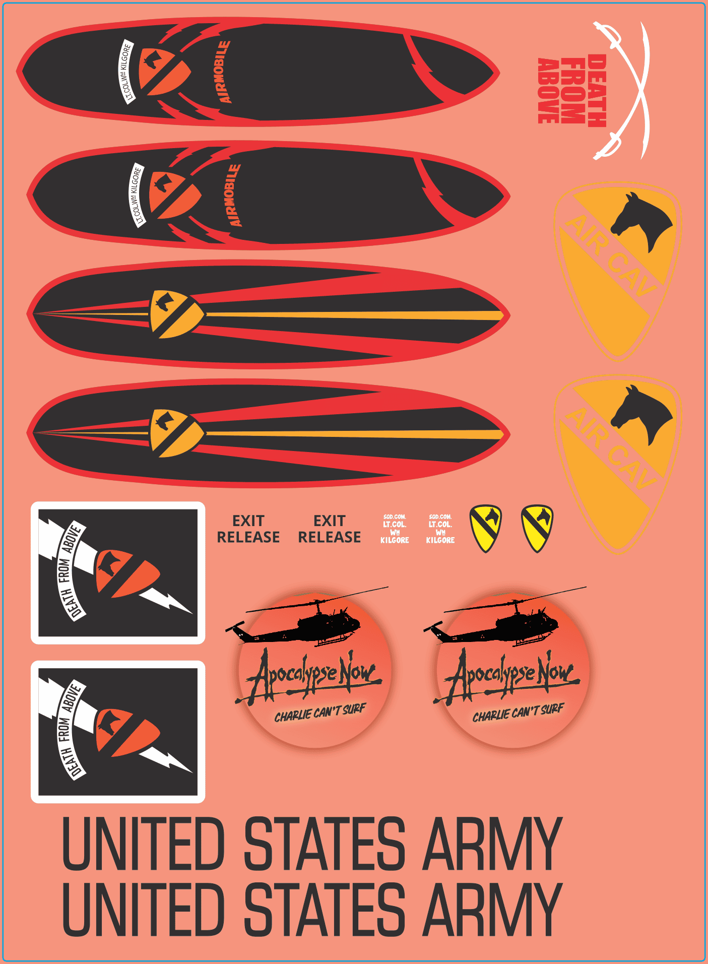 Apocalypse Now “Col. Kilgore” UH-1D Huey Helicopter Decal Set – Waterslide Decals – Multi-Scale Military Model