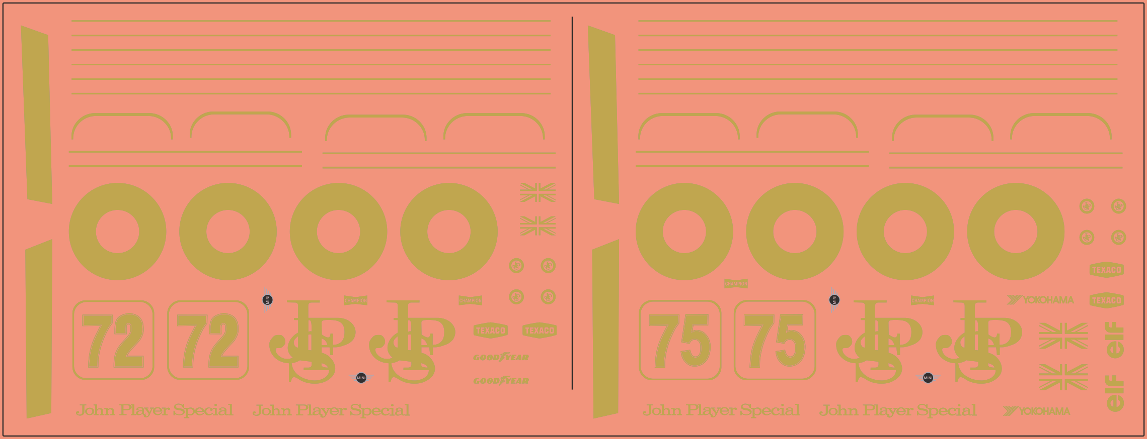 Mini Cooper – John Player Special – Gold Edition – Multi-Scale Waterslide Decals