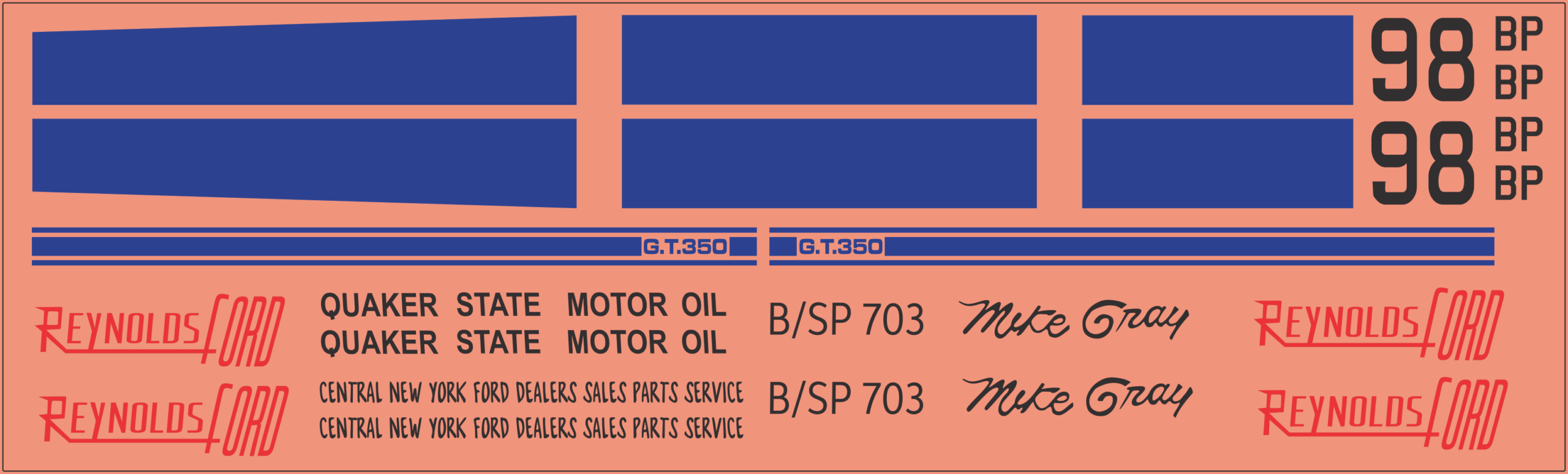 1965 Reynolds Ford GT 350 Mike Gray BSP-703 – Multi-Scale Waterslide Decals