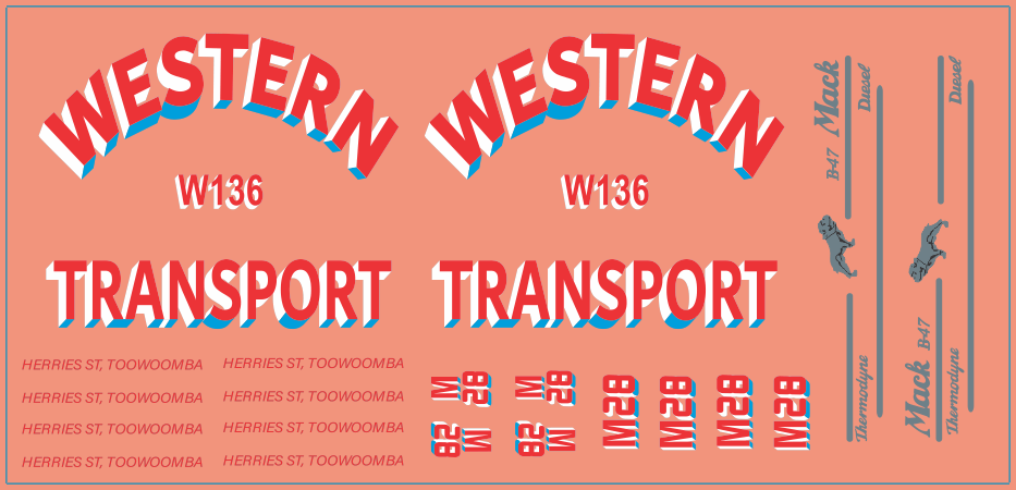 Western Transport Mack B-47 “Western Transport” – Multi-Scale Waterslide Decals