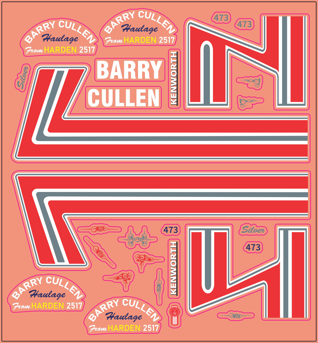 Kenworth K100 Aerodyne “Barry Cullen” Multi-Scale Decal Set