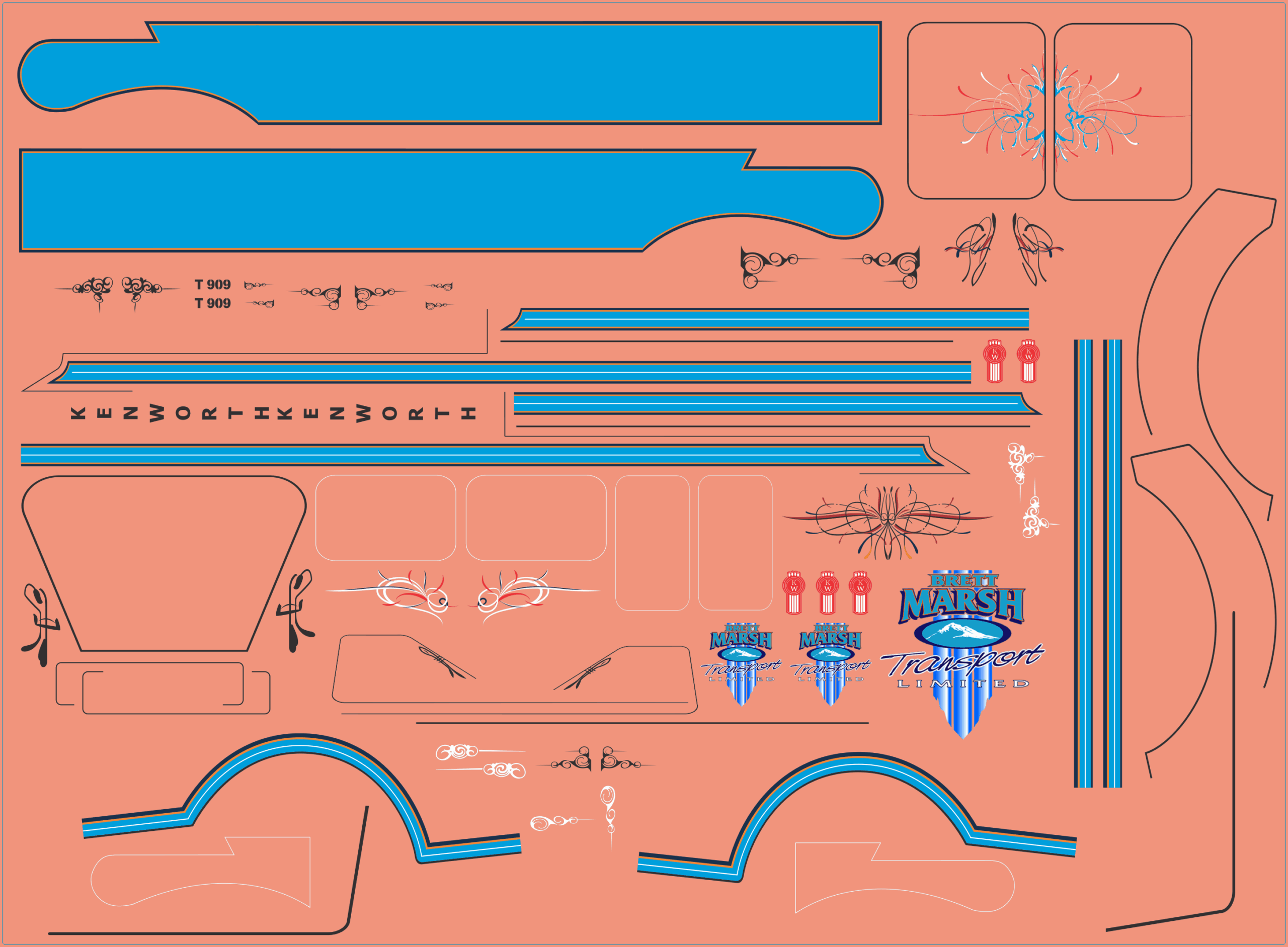 Kenworth T909 “Brett Marsh” Multi-Scale Waterslide Decals