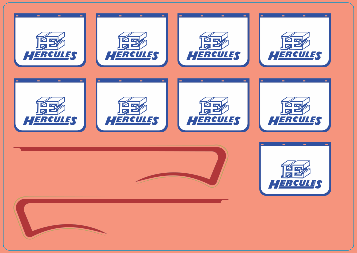 Burgundy Stripes & “Hercules” Mudflap Multi-Scale Waterslide Decals