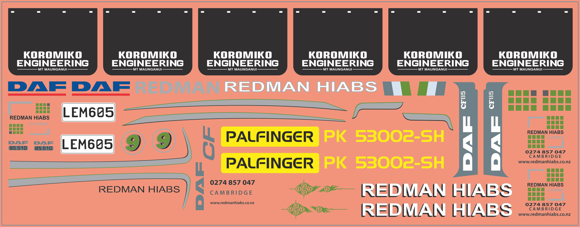 DAF CF 85-510 “Redman HIAB” Truck Multi-Scale Waterslide Decals