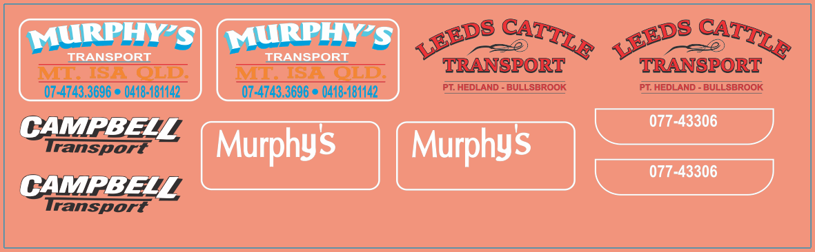 Campbell, Leeds Cattle & Murphey’s Transport – Kenworth Truck – Multi-Scale Waterslide Decals
