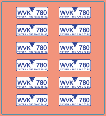 WVK 780 VIC Standard Licence Plate – Multi-Scale Waterslide Decals
