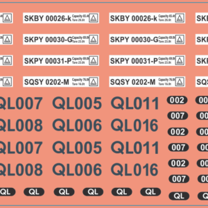 QUBE Wagon “Gray Letters & Code” – Multi-Scale Waterslide Decals
