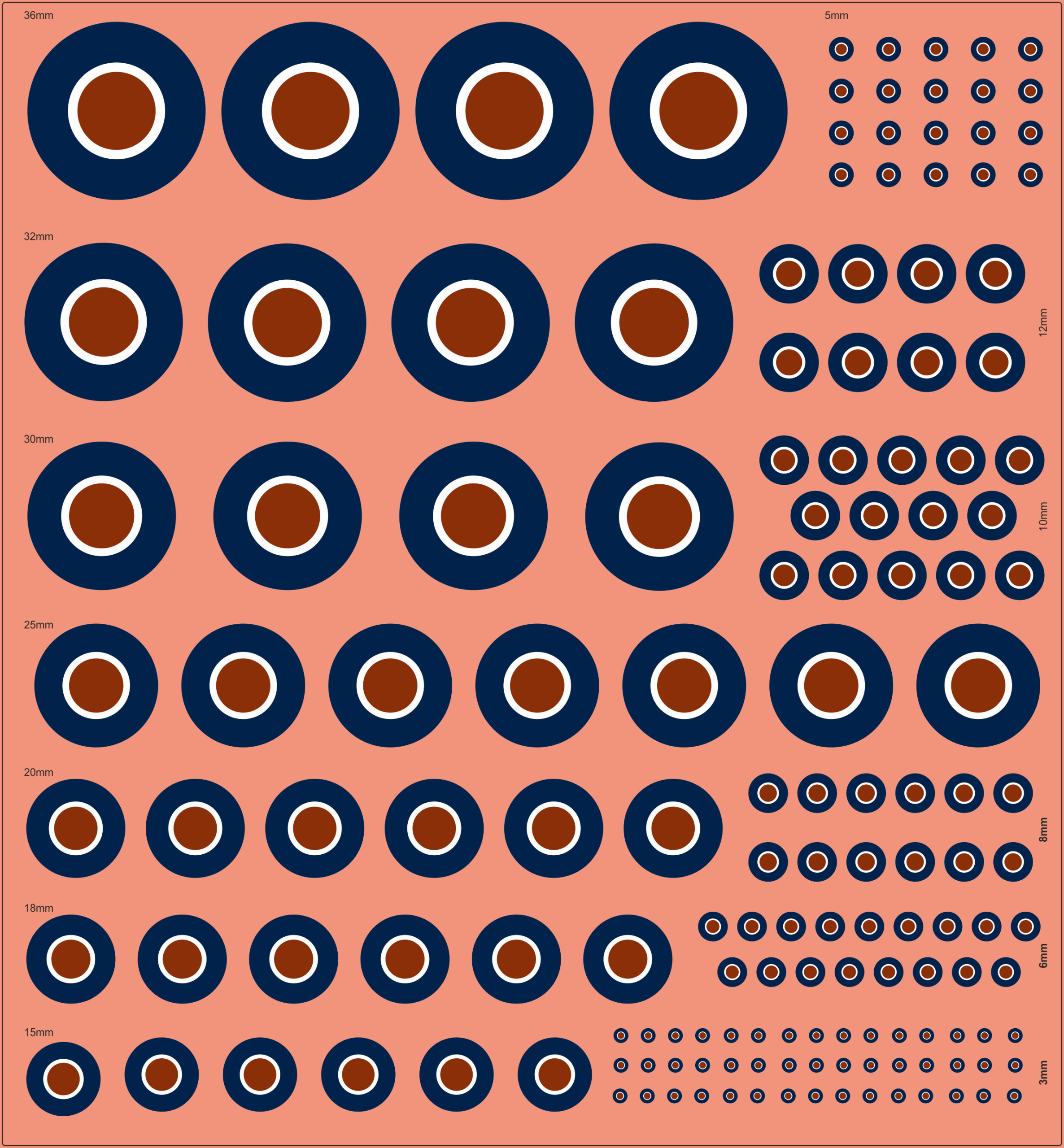 UK RAF BrownCore Roundel – Multi-Scale Waterslide Decals