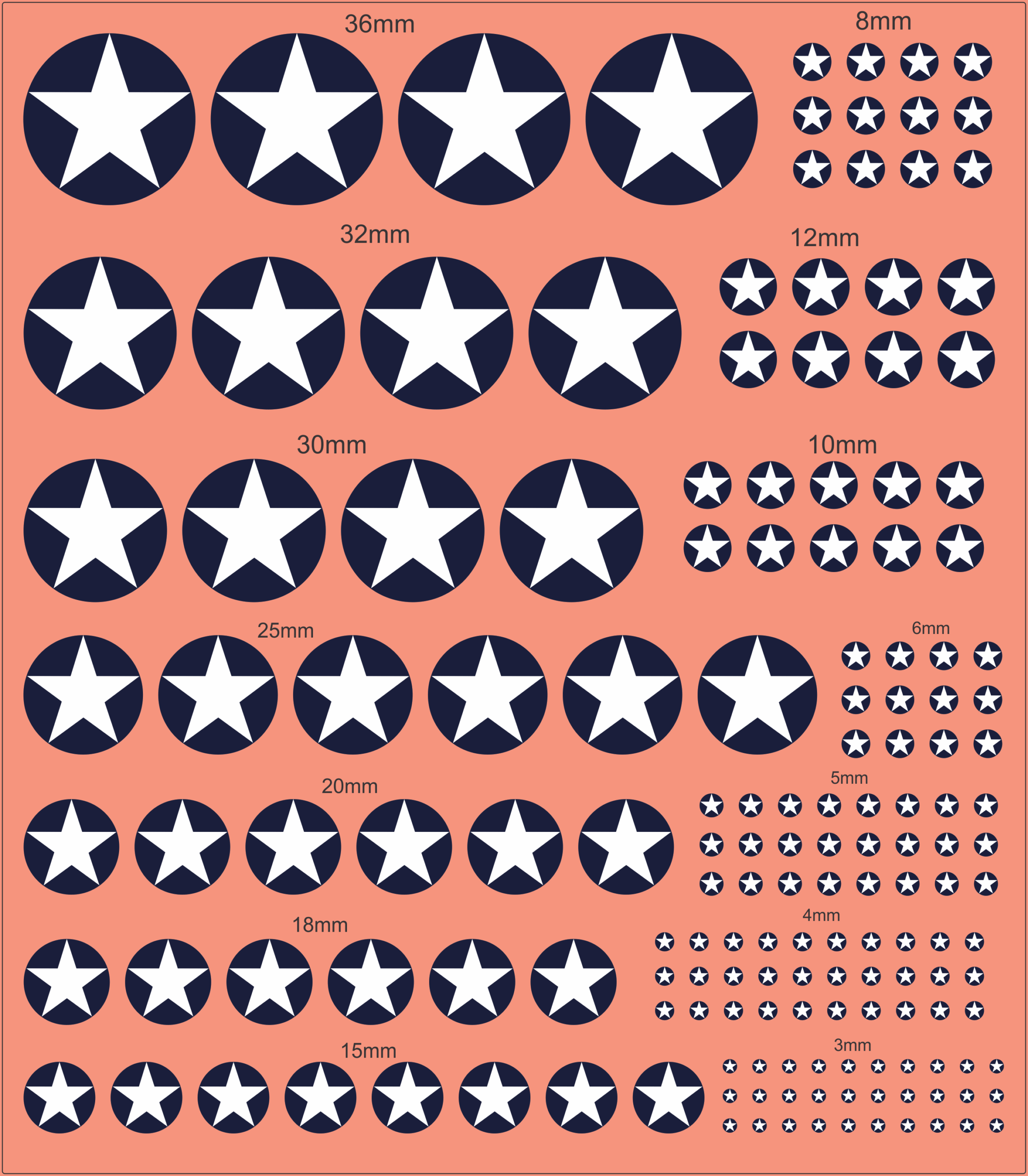 US Army Air Corps / Navy Air Force Roundel Variant 1942-1943 Waterslide & Multiscale Decals