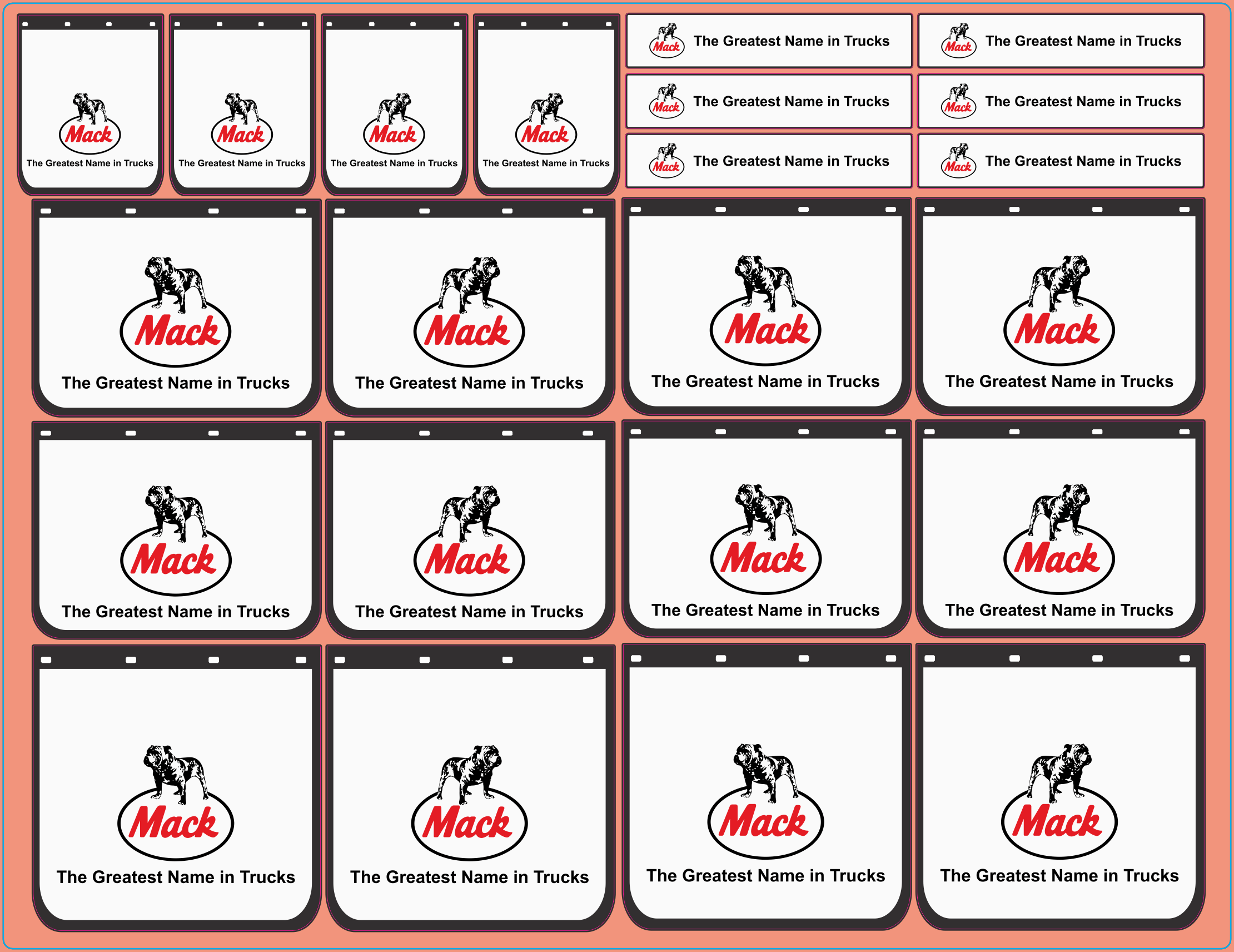 Mudflap Decals – MACK #3 Old Style (White Vinyl) – Multi-Scale: 1/14, 1/24, 1/32, 1/50, 1/64, 1/87