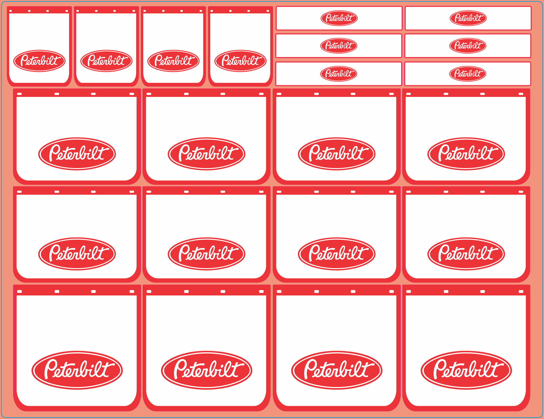 Mudflap Decals – Peterbilt | White Vinyl Media | Multi-Scale (1/14, 1/24, 1/32, 1/50, 1/64, 1/87)