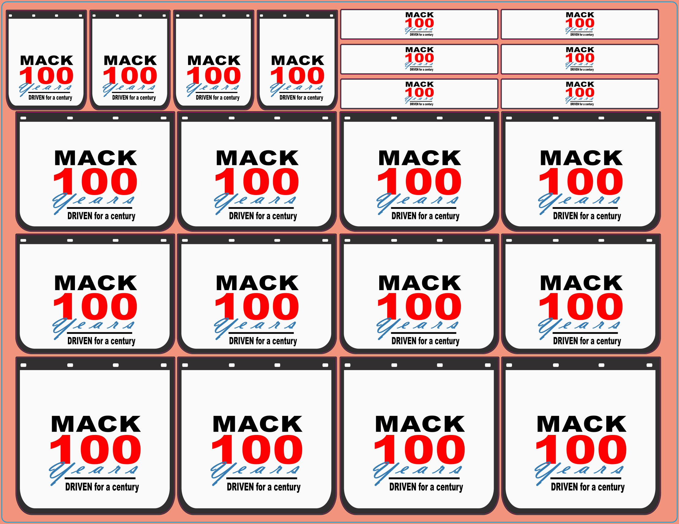 Mudflap Decals – Mack “100 Years Edition” – White Vinyl – Multi-Scale (1/14, 1/24, 1/32, 1/50, 1/64, 1/87)