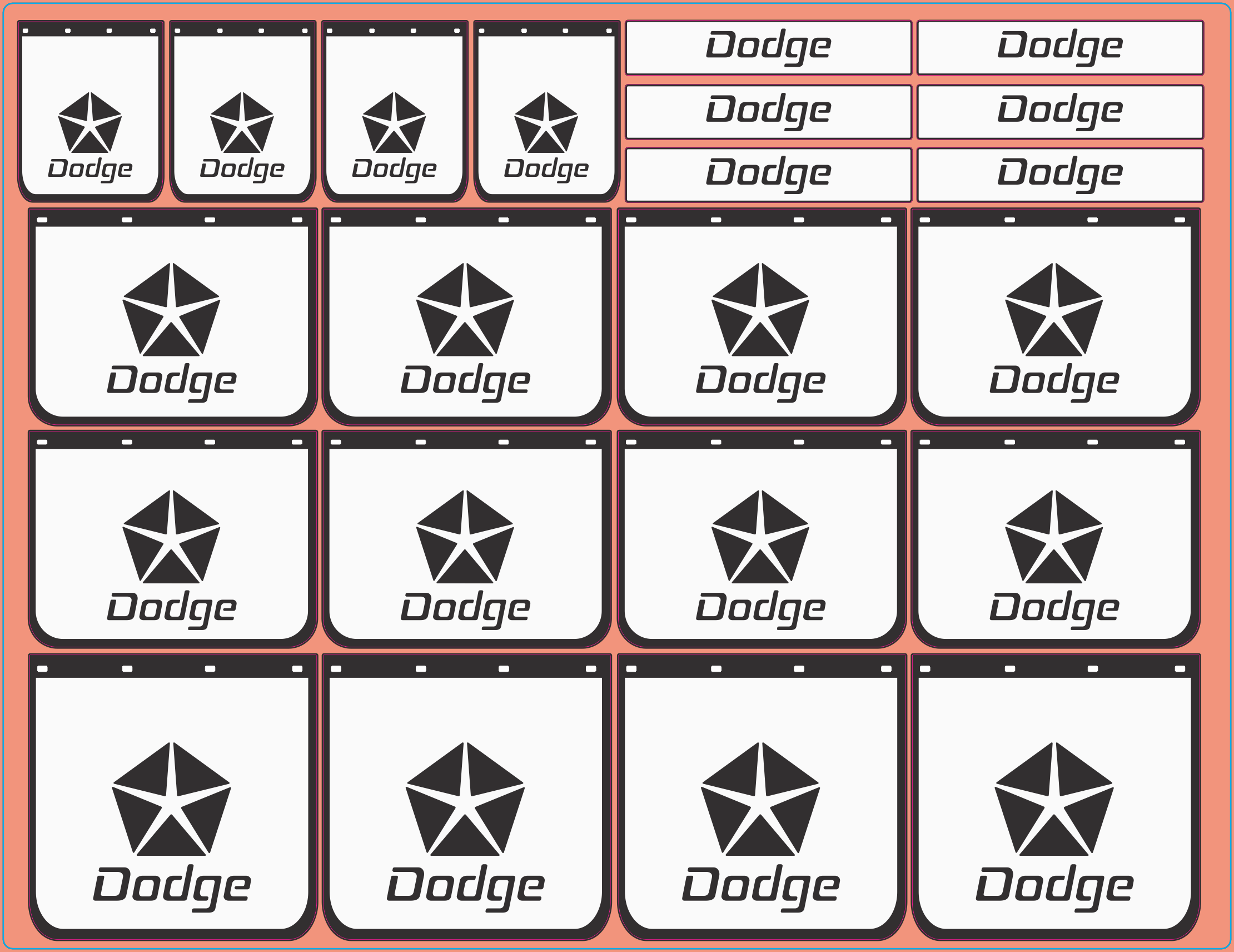 Mudflap Decals – Dodge (Multi-Scale White Vinyl Media — 1/14, 1/24, 1/32, 1/50, 1/64, 1/87)