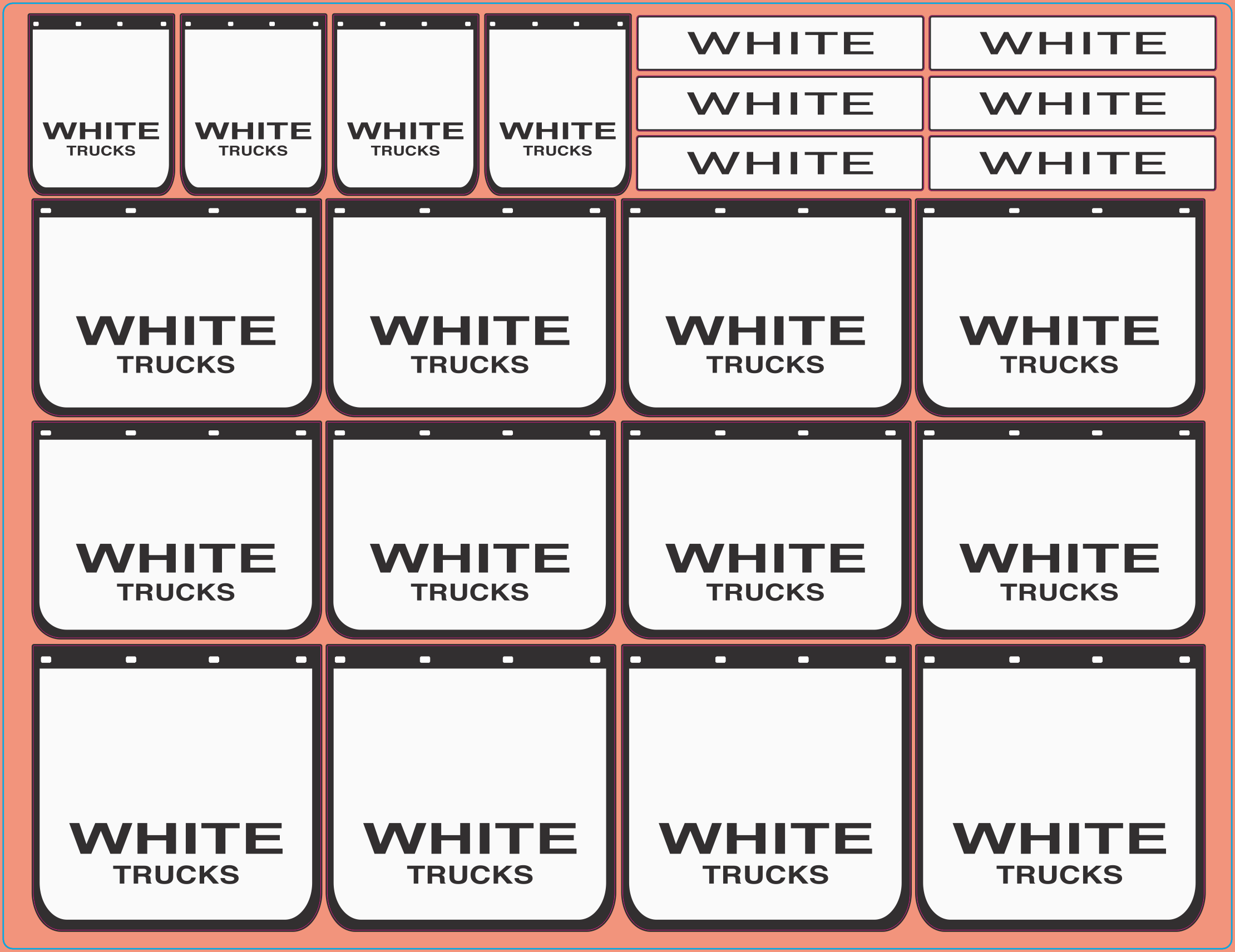 Mudflap Decals – WHITE Trucks | White Vinyl Media | Multi-Scale (1/14, 1/24, 1/32, 1/50, 1/64, 1/87)