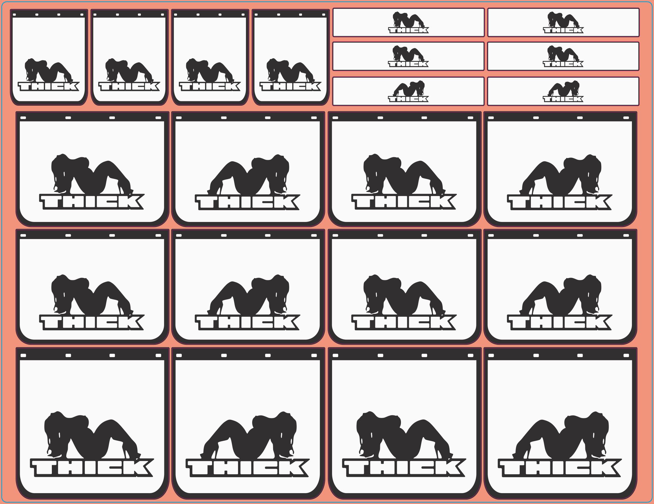 Mudflap Decals – Mudflap Girl #3 THICK – White Vinyl Waterslide Set (Multi-Scale 1/14, 1/24, 1/32, 1/50, 1/64, 1/87)