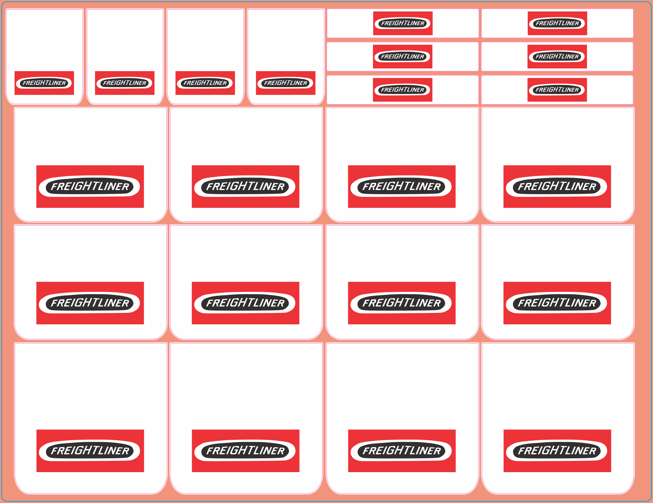 Mudflap Decals – Freightliner #3 Red | White Vinyl Media | Multi-Scale (1/14, 1/24, 1/32, 1/50, 1/64, 1/87)