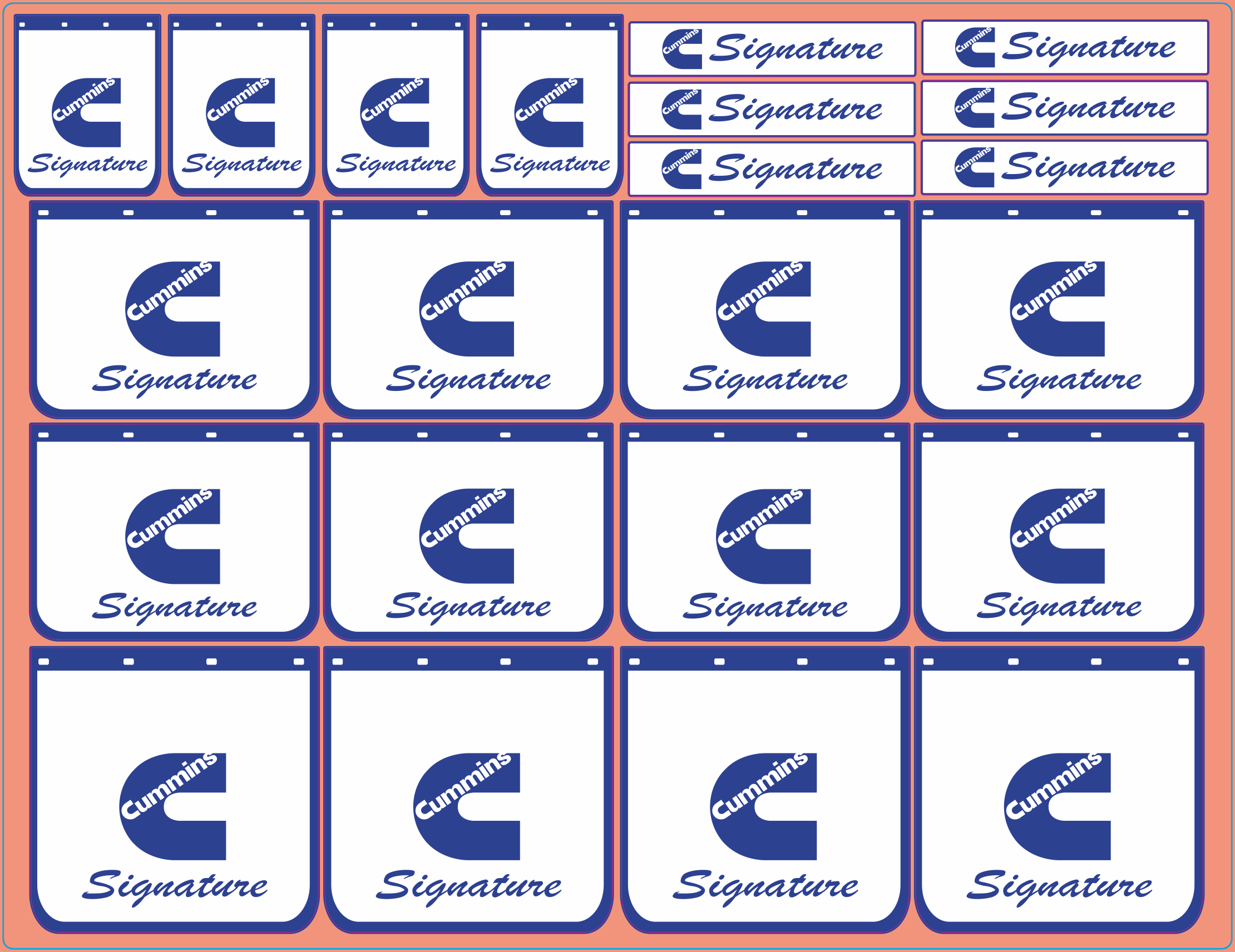Mudflap Decals – Cummins Signature | White Vinyl – Multi-Scale (1/14, 1/24, 1/32, 1/50, 1/64, 1/87)