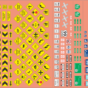 US Road Signs Waterslide Decals ? Highway, Warning & Traffic Sign Scale Model Detail Set | MMD