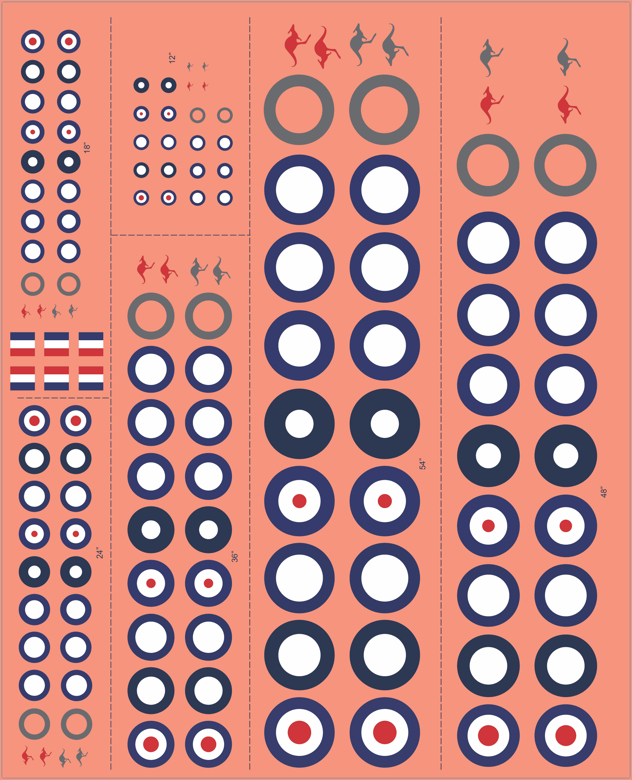 Australian Aircraft Roundels All Types & Sizes Decals | RAAF Scale Model Water Slide Decals ? Model Mate Decals