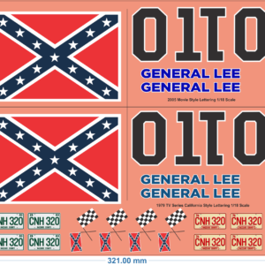 General Lee Combo Set Decals – Dukes of Hazzard Water Decals | Dodge Charger Scale Model Car Waterslide Decals